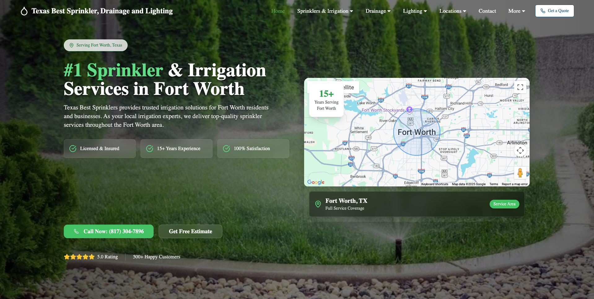 Screenshot of Texas Best Sprinklers, Drainage, and Outdoor Lighting